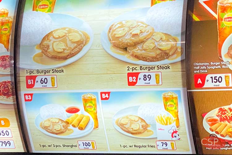 ジョリビーのメニュー、バーガーステーキ(Buger Steak)一覧