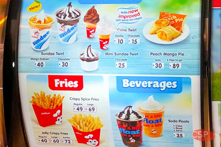 ジョリビーのメニュー、サイドメニュー(Side Menu)セット一覧