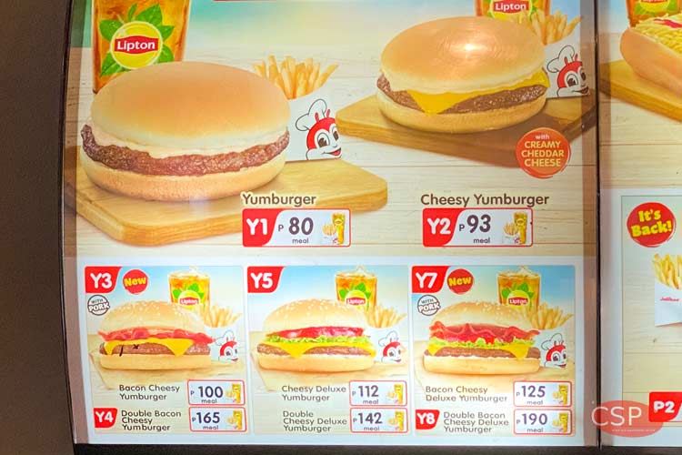 ジョリビーのメニュー、ヤムバーガー(Yumburger)一覧