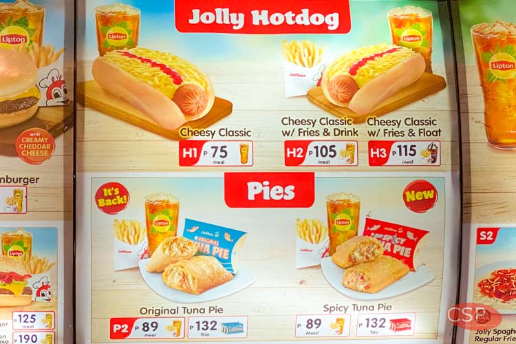 ジョリビーのメニュー、パイ(Pies)とホットドック(Jolly hotdog)一覧